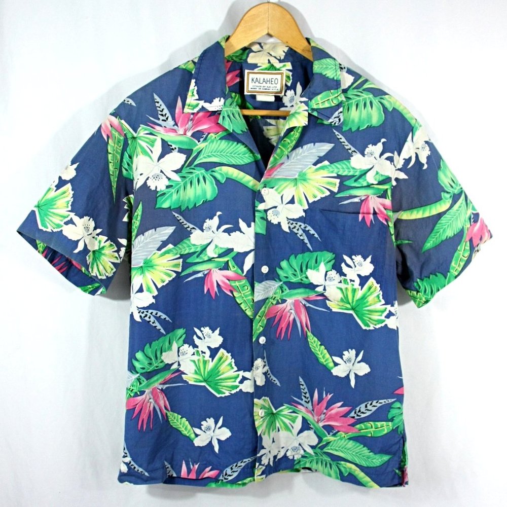 Vintage Kalaheo Mens Button Down Tropical Floral Hawaiian Aloha Shirt Blue L